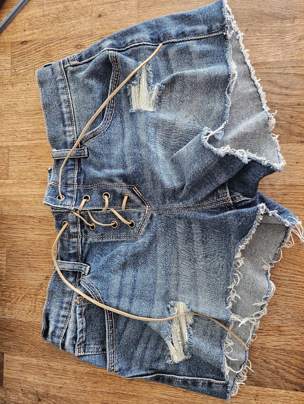 Hollister Lace Up Dark Blue Denim Jeans Festival Western Cow Girl